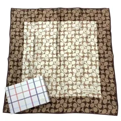 極美品 COACH コーチ スカーフ シルク ロゴ 総柄 ブラウン