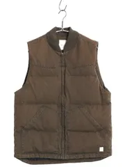 【お得なクーポン配布中!】 00s オールド ギャップ コットン キャンバス ダウン ベスト メンズ S / 重ね着 前開き ハイネック フルジップ 無地 ポケット付き ブラウン