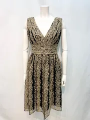 2047 Settan ERUKEI セッタン エルケイ キャバクラ ドレス 総レース ゴールド刺繍 ノースリーブ ミディ バックオープン キャバドレス 2サイズ