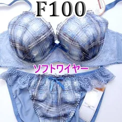 ♪[格安]72[F100&5L]ソフトワイヤーブラ ショーツ セット pan cute　ヒヤシンスブルー　チェック柄　小花ししゅう　大きなカップサイズ 　新品未使用