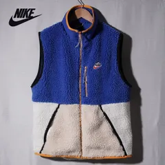 美品 ナイキ NIKE シェルパ フリース ベスト M ブルー ホワイト オレンジ ロゴ刺繍 ユニセックス クラシックロゴ ヘリテージロゴ ストリート スポーツミックス Y2K 古着 L721