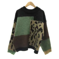 ムルーア MURUA ニット セーター 長袖 ラウンドネック ヒョウ柄 レオパード柄 F マルチカラー 黒 ブラック /YS9