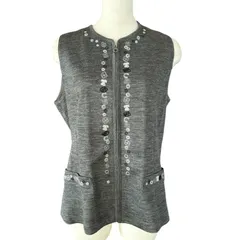 レリアン 刺繍入り ベスト グレー 11号 Lサイズ ジレ 美品