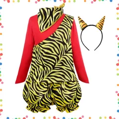 【特価商品】虎 ハロウィン イベント 寅年 コスチューム 衣装 トラ柄 赤鬼 カチューシャ イエロー 鬼のツノ 鬼のパンツ なりきり コスプレ 子供 5点セット 節分 [ReliBeauty]