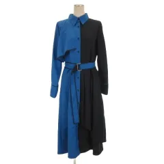 コイビトミサキ KOIBITO MISAKI 配色 シャツ ワンピース 長袖ロング ブルー ネイビー M 251110E
