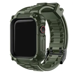 新品 コンパチブル Apple Watch バンド44mm 45mm iWatch シリーズ 9/8/7/6/5/4/SE3/SE2/SEに対応 アップルウォッチ フルカバー 一体型 バンパーケース付き 滑り止め 耐久性 落下防止 衝撃吸収 工事 防水 通気性