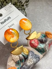 251≫アルコールインクアート【nara】2wayインド刺繍リボンタッセルピアス