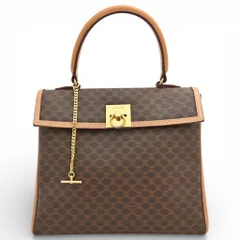 セリーヌ マカダム ガンチーニ ハンドバッグ ゴールド金具 ブラウン Bランク ce8313cc