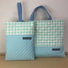 入園入学準備　りんりんのハンドメイド　レッスンバッグ　上履き入れ　キルティングチェック
