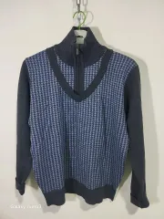 ハウンドトゥース チェックパターン ジップアップ ニット