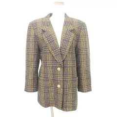 レリアン Leilian 美品 チェック ウール ジャケット ブレザー 羽織 アウター コート 9号 Mサイズ 茶 ブラウン