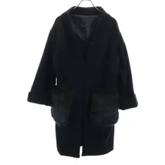 SENSE OF PLACE センスオブプレイス ウールブレンド ノーカラーコート F ネイビー ファーポケット レディース 古着