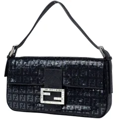 フェンディ FENDI  ズッキーノ柄 マンマバケット ワンショルダー ハンドバッグ スパンコール ショルダーバッグ サテン ブラック レディース 【中古】