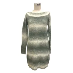 アンレクレ en recre ニットワンピース ウール混 グラデーション 長袖 ひざ丈 2 グレー 白 ホワイト