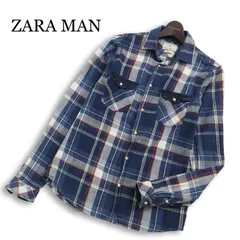 【美品】ZARA MAN ザラ マン 通年 SLIM FIT★ 長袖 デニム チェック ワーク シャツ Sz.S メンズ ネイビー