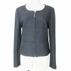 エムプルミエ M-Premier 美品 ノーカラー ジャケット ジップアップ 総裏地 ウール 36 S相当 チャコールグレー X