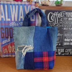 56★USEDデニムリメイク★トートバッグ★サブバッグ★ランチバッグ★パッチワーク★