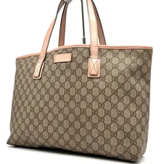 正規品・廃盤 GUCCI グッチ トートバッグ GGスプリーム 大容量 多収納 ファスナー開閉 ロゴプレート 肩掛け A4可能 レディース 女性 ショルダー  ピンク
