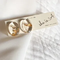 【ピアス】クリア × ゴールド箔 × ドライフラワー