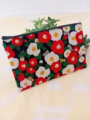 フラットポーチ(猫椿ブラック)