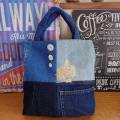 57★USEDデニムリメイク★トートバッグ★サブバッグ★ランチバッグ★パッチワーク★リメイクデニム★