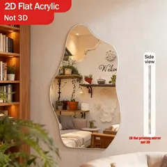 【2Dウェーブウォールミラー】リビング/玄関/お部屋用 2Dフラット装飾ミラー、不規則な形状、ゴールドフレームコーティングPET基板、現代的なスタイル、フレームゴールド、スペースアップグレードやギフトに最適 40㎝×23㎝　レア セール！