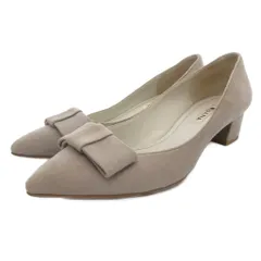 ダイアナ DIANA パンプス 24.5cm シューズ ローヒール リボン 起毛 ライトグレー /AE ■YHS3