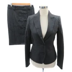 ボディドレッシングデラックス BODY DRESSING Deluxe スーツ セットアップ 上下 テーラードジャケット ミドル丈 総裏地 シングルボタン ボタンダウンスカート タイトスカート ミモレ丈 ウール 38 M ダークグレー /YK1