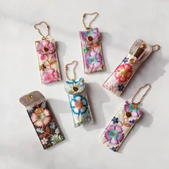 インド刺繍リボンのリップクリームポーチ　No.9　印鑑ケース
