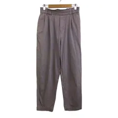 スタディオクリップ Studio Clip パンツ テーパード ロング ウエストゴム タック ドロスト リネン混 無地 S 紫 ラベンダー パープル