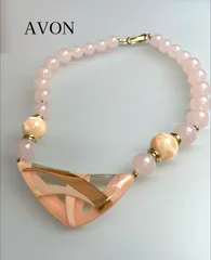【希少・美品】AVON エイボン ヴィンテージ ネックレス ローズクォーツ風 ピンク 1980年代 レトロ