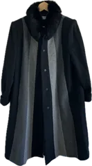 Z1715 【美品】TURTON LAKEタートンレーク　ロングコート　ウールコート　アウター　グレーブラック　レトロ　ヴィンテージ　レディース　フリーサイズ