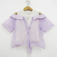 メゾピアノ 半袖シャツ トップス ドッキング シアーシャツ オフショルダー キッズ 女の子用 120サイズ 紫×白 Mezzo Piano 【中古】