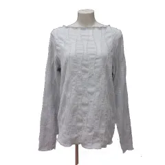 クラシカルエルフ CLASSICAL ELF カットソー ボートネック フリンジ ジャガード 長袖 L アイスブルー /MS