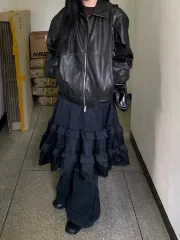 arb/ HOWU Cell in lace mid sk サテン フリル スカート ミディ丈