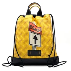 美品 COACH コーチ シェル テイレン リュック バッグパック ナップサック 巾着 大容量 メンズ レディース イエロー F83608 レザー