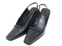 グッチ GUCCI スリングバック パンプス ブラック 36 1/2 靴 ヒール スクエアトゥ ☆AA☆