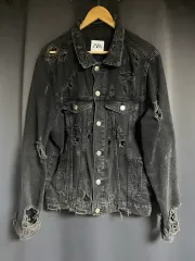 ザラ ダメージ ブラックデニム ジャケット