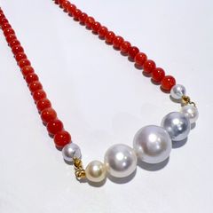 本珊瑚 アコヤ真珠 18K ブレスレット 赤珊瑚 パール レディース - メルカリ