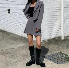 クロップドジャケットスカート セットアップ カーキグレー