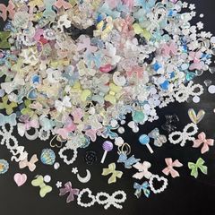 Large Nail Art Decorative Parts - Cute Stones, Half-Round Pearls, Nail Art Supplies, Jewelry Parts - Ribbons, Hearts, Random Shapes, Flowers, Bears (Multicolor Candy 3D B) - Approx. 400 Pieces