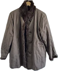 Z1715 【美品】CLELEAN  ジャンパー　アウター　ブラウン　シルク100%  ラビットファー　レディース　M-Lサイズ