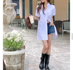 (新品)シャツワンピース 半袖シャツワンピース ミニワンピース