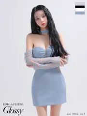 ブルー  [GL4100-BL-S250618] 【Glossy/グロッシー】袖取り外し可能/ 長袖/ レース/ ベア/ チョーカー/ タイト/ ミニドレス/ キャバドレス/ AngelR