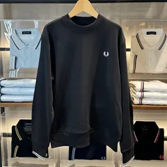 無料配送 人気急上昇フレッドペリー FRED PERRY 黒とネイビーの丸首スウェット クラシック刺繍 カジュアル長袖トップス 男女兼用