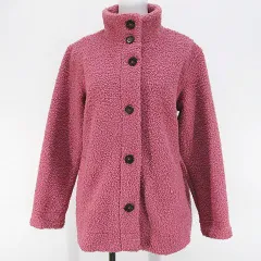 ランズエンド LANDS' END ボア フリース ジャケット M ピンク 無地 ボタン