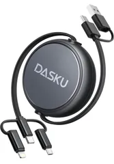 ★Dasku 充電ケーブル 巻き取り 1M 3in2 急速充電コード 超高耐久 タイプc ケーブル ライトニング Micro USB 変換 USB-Aアダプター付きUSB-Cコネクタ