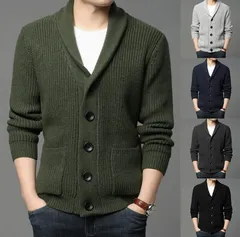 カーディガン メンズ ニットジャケット ローゲージ ブルゾン セーター 長袖 無地 秋冬 冬物 アウター225588