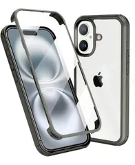 ★iPhone16 ケース 両面透明 前面ガラス+背面PCプレート 360°全面保護 100％画面タッチ感度 耐衝撃 強化ガラス フロント+バックプレート 軽量 ワイヤレス充電対応 前後 両面 カバー (チタニウム, iPhone16)