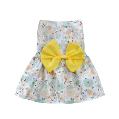 新品 犬服 ワンピース 春夏 ドレス 可愛い いちご柄 人気 夏服 ペット服 スカート おしゃれ 涼しい 通気性 ドッグウェア ファッション ペットウェア 犬猫 洋服 小中型犬 犬用 猫用 お散歩 お出かけ (イエロー M)